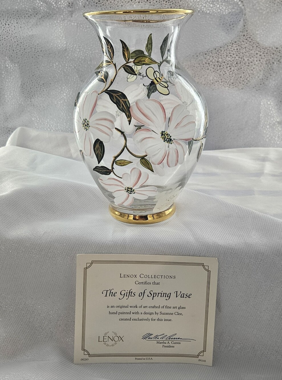 Lenox Pink and Gold Hand-Painted Glass Vase